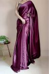 Phenomenal 1-Minute Ready To Wear Purple Satin Silk Saree