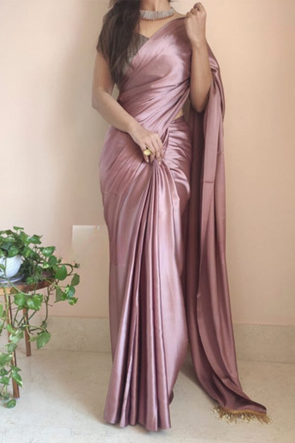 Sempiternal 1-Minute Ready To Wear Rose Gold Satin Silk Saree