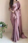 Sempiternal 1-Minute Ready To Wear Rose Gold Satin Silk Saree