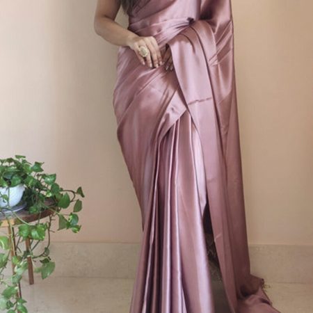 Sempiternal 1-Minute Ready To Wear Rose Gold Satin Silk Saree