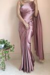 Sempiternal 1-Minute Ready To Wear Rose Gold Satin Silk Saree