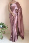 Sempiternal 1-Minute Ready To Wear Rose Gold Satin Silk Saree