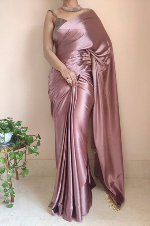 Sempiternal 1-Minute Ready To Wear Rose Gold Satin Silk Saree