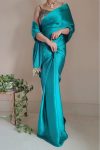 Sophisticated 1-Minute Ready To Wear Sea Green Satin Silk Saree