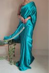 Sophisticated 1-Minute Ready To Wear Sea Green Satin Silk Saree