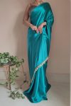 Sophisticated 1-Minute Ready To Wear Sea Green Satin Silk Saree