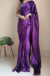 Petrichor 1-Minute Ready To Wear Violet Satin Silk Saree