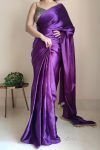 Petrichor 1-Minute Ready To Wear Violet Satin Silk Saree