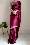 Embrocation 1-Minute Ready To Wear Wine Satin Silk Saree