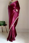 Embrocation 1-Minute Ready To Wear Wine Satin Silk Saree