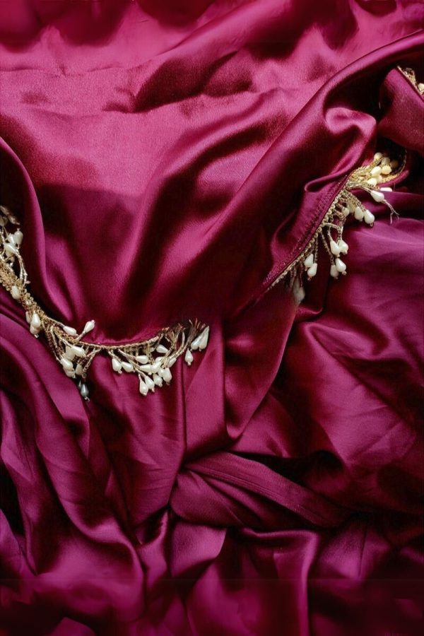 Embrocation 1-Minute Ready To Wear Wine Satin Silk Saree