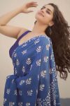 Ethnic 1 Minute Ready To Wear Blue Mul Cotton Digital Printed Saree With Pocket