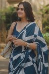 Adorable 1 Minute Ready To Wear Blue Mul Cotton Digital Printed Saree With Pocket