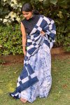 Adorable 1 Minute Ready To Wear Blue Mul Cotton Digital Printed Saree With Pocket