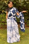 Adorable 1 Minute Ready To Wear Blue Mul Cotton Digital Printed Saree With Pocket