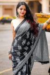 Opulent 1 Minute Ready To Wear Black Mul Cotton Digital Printed Saree With Pocket