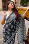 Opulent 1 Minute Ready To Wear Black Mul Cotton Digital Printed Saree With Pocket