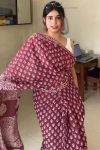 Flamboyant 1 Minute Ready To Wear Wine Mul Cotton Digital Printed Saree With Pocket