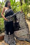 Glorious 1 Minute Ready To Wear Black Mul Cotton Digital Printed Saree With Pocket