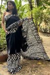 Glorious 1 Minute Ready To Wear Black Mul Cotton Digital Printed Saree With Pocket