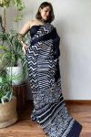 Glorious 1 Minute Ready To Wear Black Mul Cotton Digital Printed Saree With Pocket