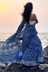 Assemblage 1 Minute Ready To Wear Blue Mul Cotton Digital Printed Saree With Pocket