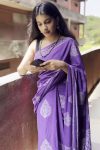 Redolent 1 Minute Ready To Wear Purple Mul Cotton Digital Printed Saree With Pocket