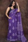 Redolent 1 Minute Ready To Wear Purple Mul Cotton Digital Printed Saree With Pocket