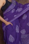 Redolent 1 Minute Ready To Wear Purple Mul Cotton Digital Printed Saree With Pocket