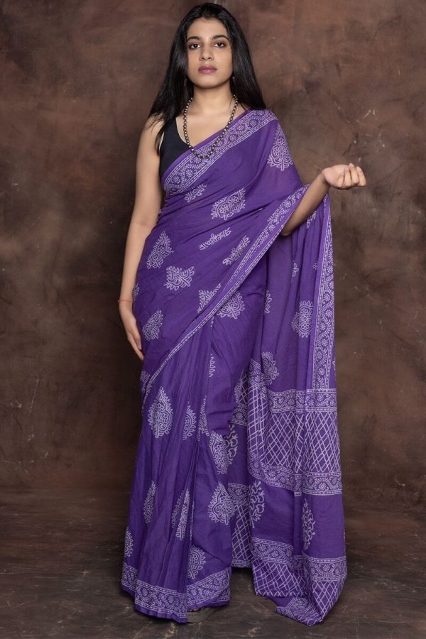 Redolent 1 Minute Ready To Wear Purple Mul Cotton Digital Printed Saree With Pocket