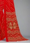 Red Lehariya Chiffon Saree Featuring a Solid Border