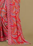 Red Silk Georgette Saree Adorned with Ethnic Motifs, Embroidery Cutwork Border