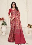 Rich Maroon Tussar Silk Saree Featuring Pichwai Prints, Zari Accents, and Chit Pallu