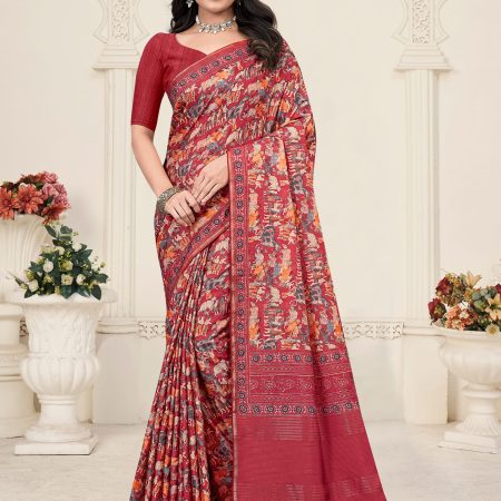 Rich Maroon Tussar Silk Saree Featuring Pichwai Prints, Zari Accents, and Chit Pallu