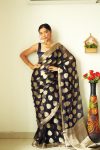 Magnetic 1-Minute Ready To Wear Black Cotton Silk Saree