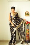 Magnetic 1-Minute Ready To Wear Black Cotton Silk Saree