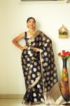 Magnetic 1-Minute Ready To Wear Black Cotton Silk Saree