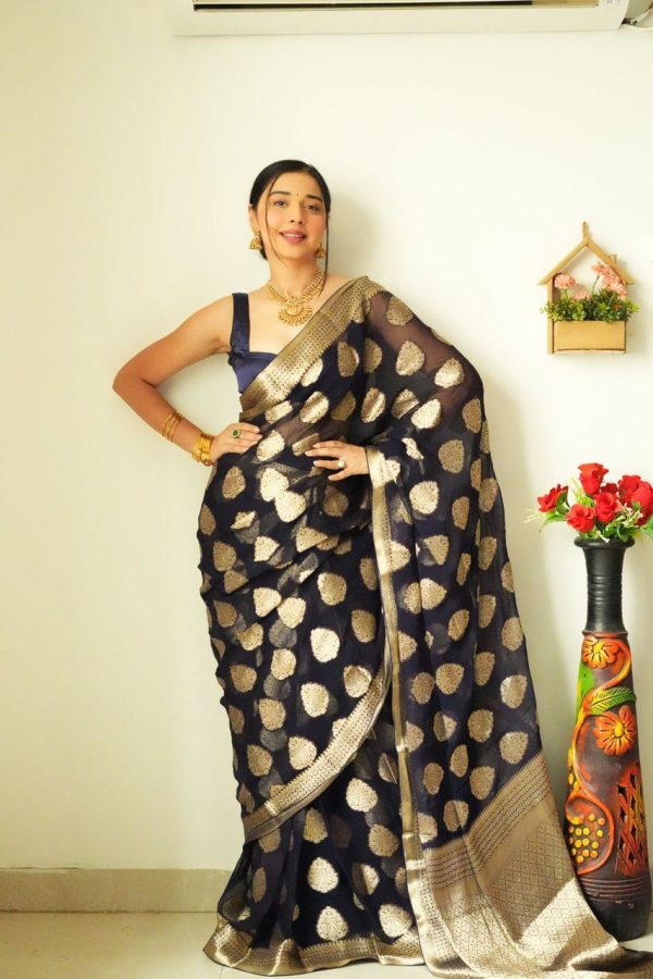 Magnetic 1-Minute Ready To Wear Black Cotton Silk Saree