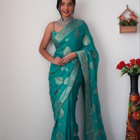 Radiant 1-Minute Ready To Wear Sea Green Cotton Silk Saree