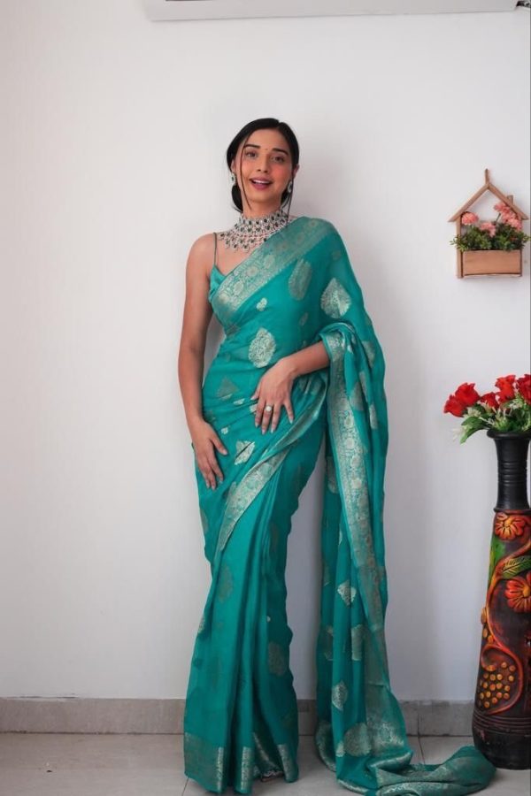 Radiant 1-Minute Ready To Wear Sea Green Cotton Silk Saree