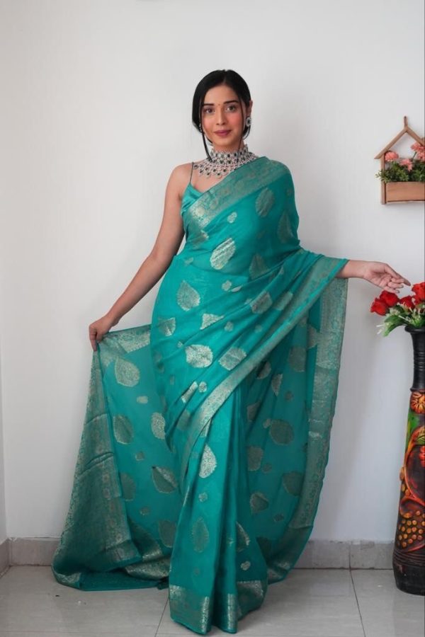 Radiant 1-Minute Ready To Wear Sea Green Cotton Silk Saree