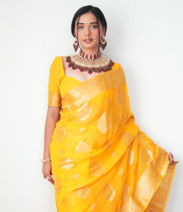 Sizzling 1-Minute Ready To Wear Yellow Cotton Silk Saree