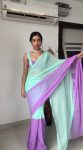 Fairytale 1-Minute Ready To Wear Firozi And Purple Georgette Saree