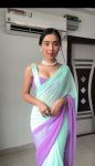 Fairytale 1-Minute Ready To Wear Firozi And Purple Georgette Saree