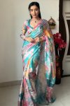 Intricate 1-Minute Ready To Wear Multicolor Printed Georgette Saree