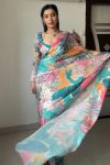 Intricate 1-Minute Ready To Wear Multicolor Printed Georgette Saree