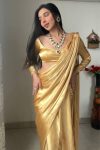 Adorning 1-Minute Ready To Wear Beige Satin Silk Saree