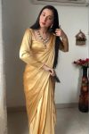 Adorning 1-Minute Ready To Wear Beige Satin Silk Saree