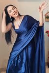 Stunner 1-Minute Ready To Wear Navy Blue Satin Silk Saree