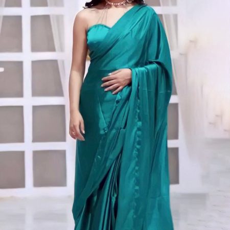 Majesty 1-Minute Ready To Wear Rama Satin Silk Saree